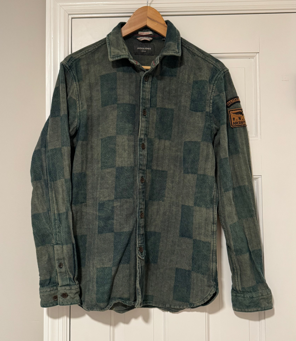 Jack & Jones Vintage Hare Shirt Medium Flannel Button Down Olive Night Military